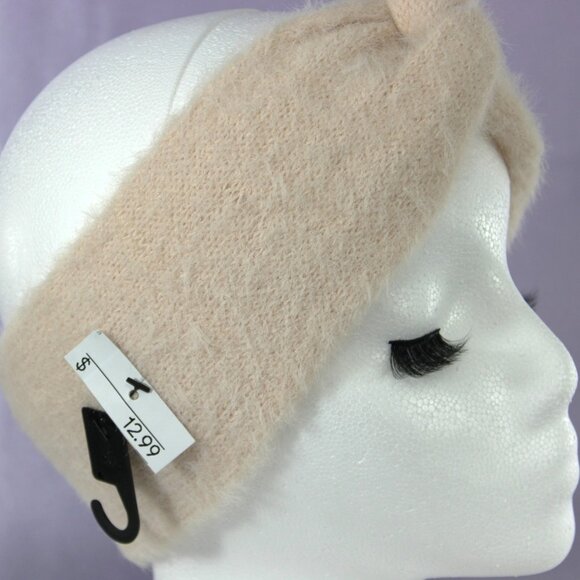 Beige Fuzzy Twist Knit Headband – Soft Winter Ear Warmer, Cozy Stretch Hair Acce - Picture 4 of 4